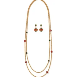 Algerian Cluster Double-Strand Station Necklace And Drop Earrings Set