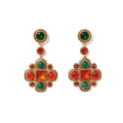 Algerian Cluster Double-Strand Station Necklace And Drop Earrings Set