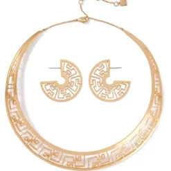 Ancient Fretwork Necklace & Earrings Set