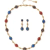 Ancient Gems Multistone Statement Necklace And Triple-Drop Lapis Earrings Set