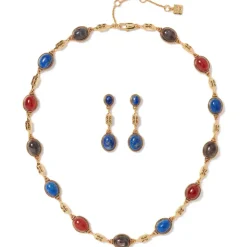 Ancient Gems Multistone Statement Necklace And Triple-Drop Lapis Earrings Set