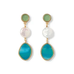 Ancient Mixed Motifs Glass Triple-Drop Earrings
