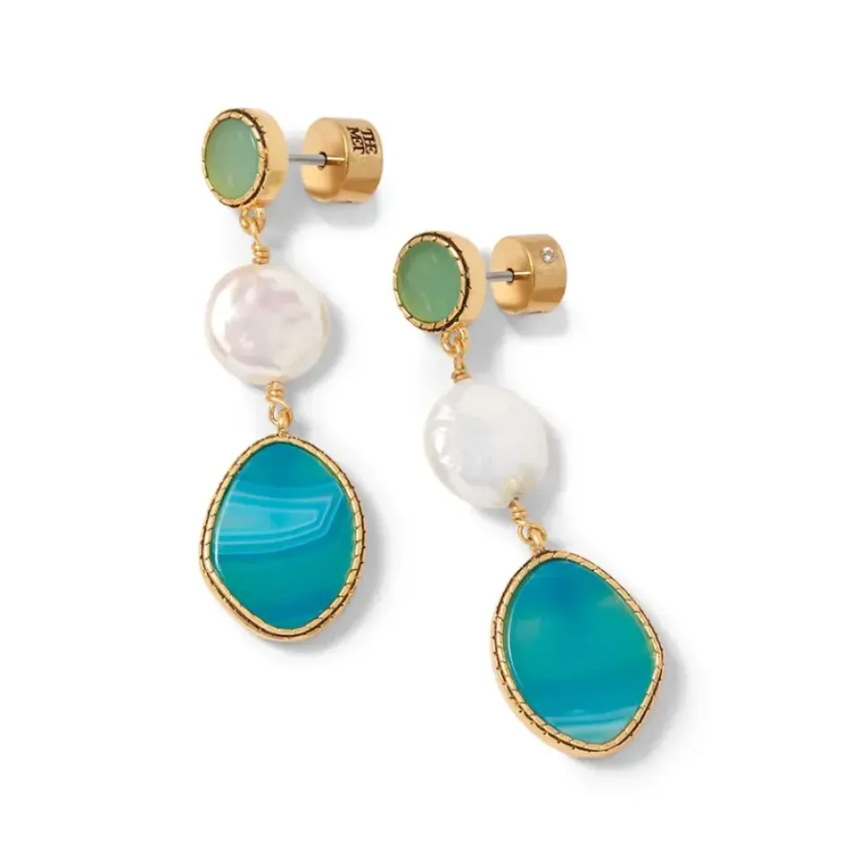 Ancient Mixed Motifs Glass Triple-Drop Earrings