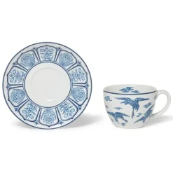 Blue & White Cranes Teacup And Saucer