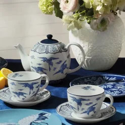 Blue & White Cranes Teacup And Saucer