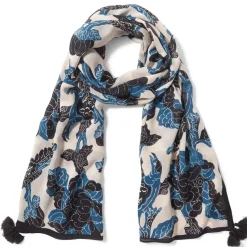 Blue & White Stylized Birds Oversize Oblong Scarf
