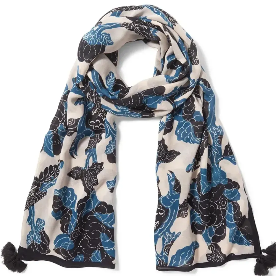 Blue & White Stylized Birds Oversize Oblong Scarf
