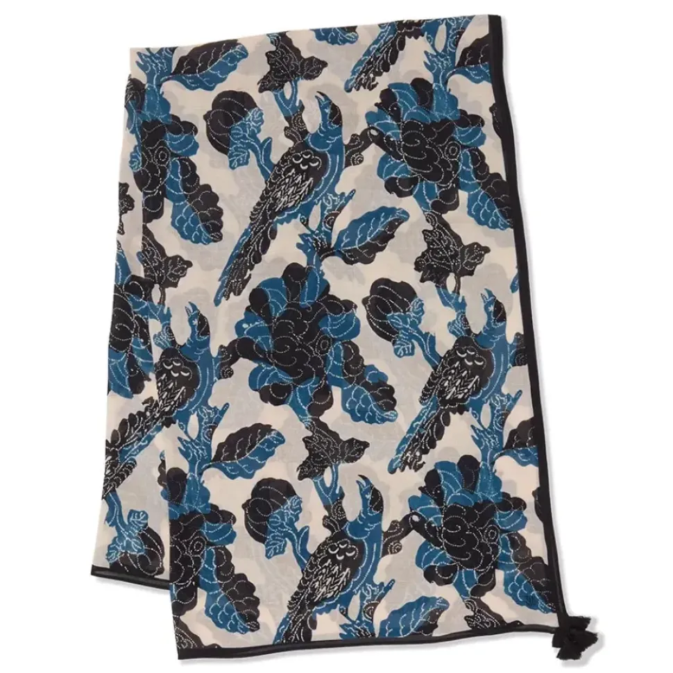 Blue & White Stylized Birds Oversize Oblong Scarf