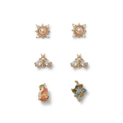 British Tree Of Life Fruit, Insects, And Stars Stud Earring Set