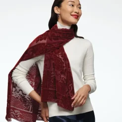Chinese Phoenixes And Peonies Oblong Velvet Burnout Scarf