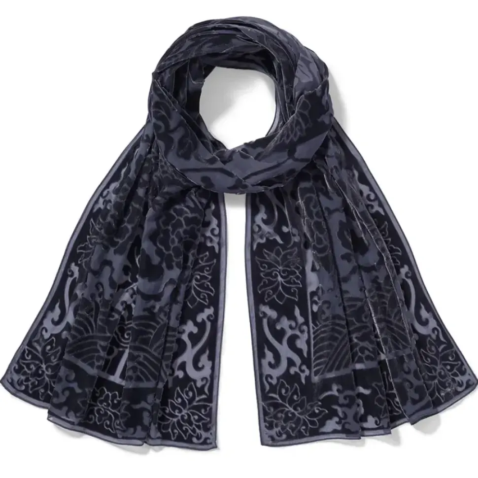 Chinese Phoenixes And Peonies Oblong Velvet Burnout Scarf