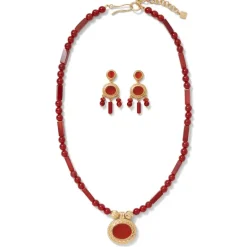Classical Carnelian Pendant Necklace And Chandelier Earrings Set