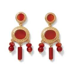 Classical Carnelian Pendant Necklace And Chandelier Earrings Set