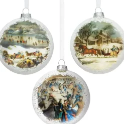 Currier & Ives Snowscapes Glass Disc Ornament Set