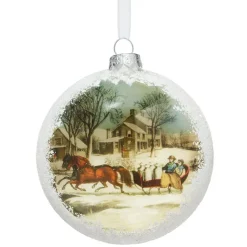 Currier & Ives Snowscapes Glass Disc Ornament Set