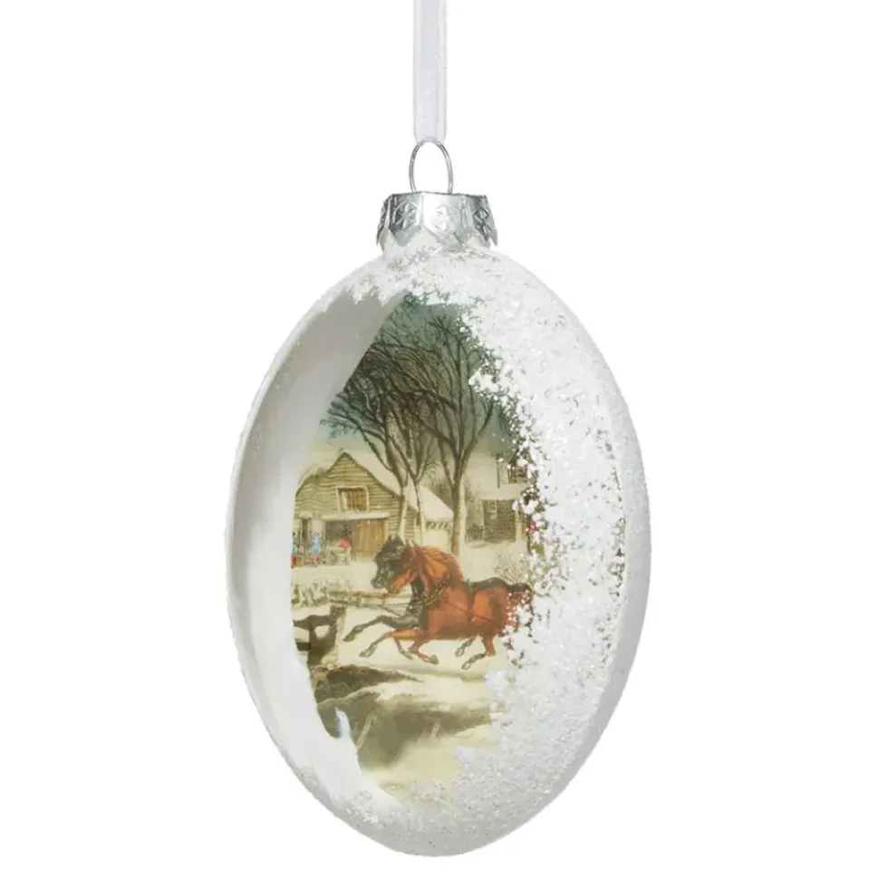Currier & Ives Winter Morning In The Country Glitter And Glass Disc Ornament