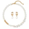 Cypriot Twist Pearl Necklace And Triple-Hoop Earrings Set