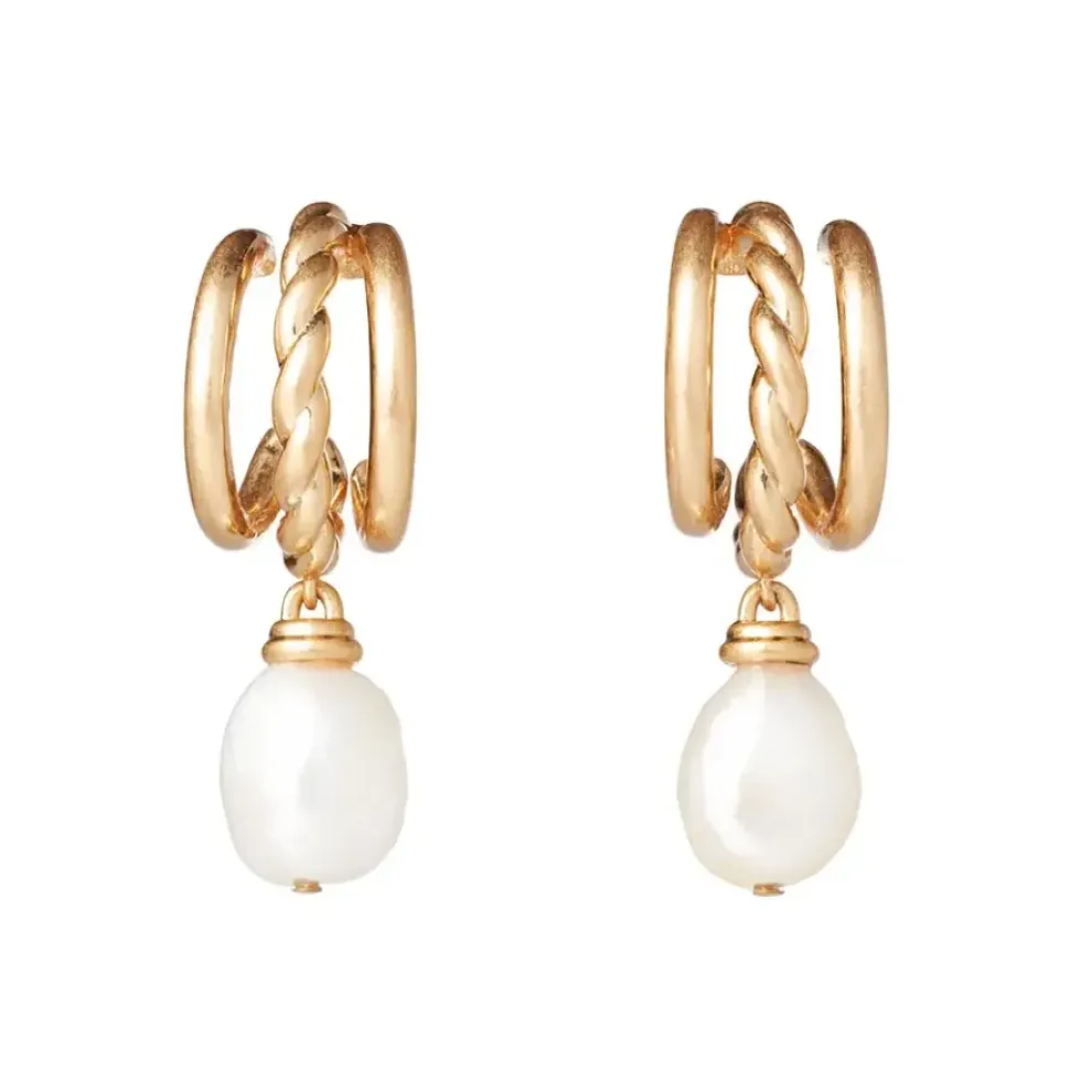 Cypriot Twist Pearl Necklace And Triple-Hoop Earrings Set