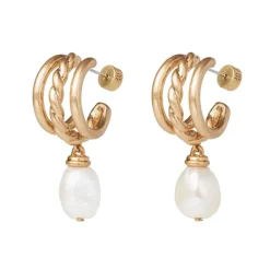 Cypriot Twist Pearl Triple-Hoop Earrings
