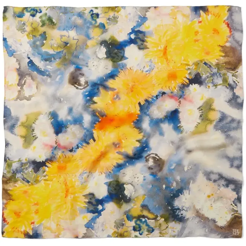 Demuth Yellow And Blue Watercolor Square Silk Scarf