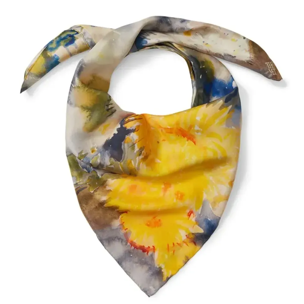 Demuth Yellow And Blue Watercolor Square Silk Scarf