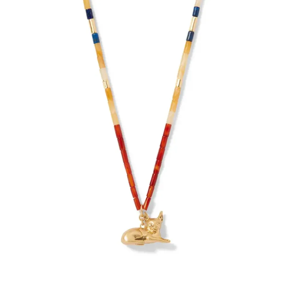 Egyptian New Kingdom Cat Beaded Pendant Necklace