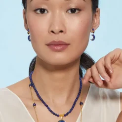 Fatimid Lapis Crescent Drop Earrings