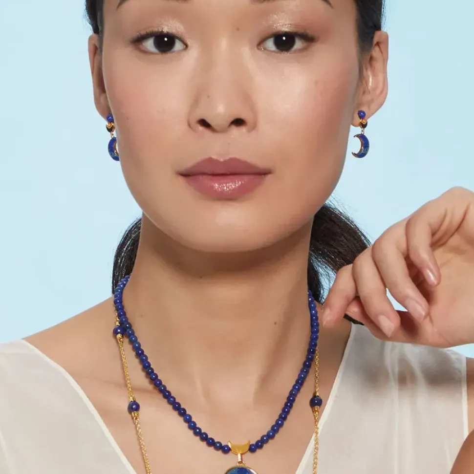 Fatimid Lapis Crescent Drop Earrings