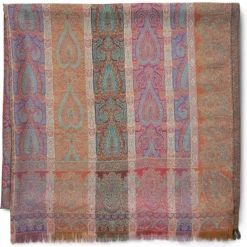 French Paisley Striped Oversize Wool-Blend Shawl