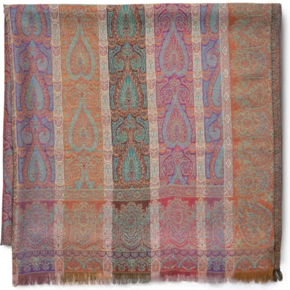 French Paisley Striped Oversize Wool-Blend Shawl