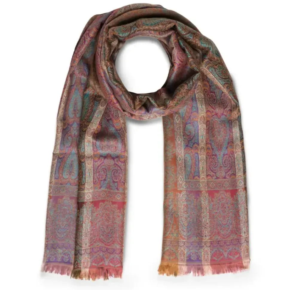 French Paisley Striped Oversize Wool-Blend Shawl
