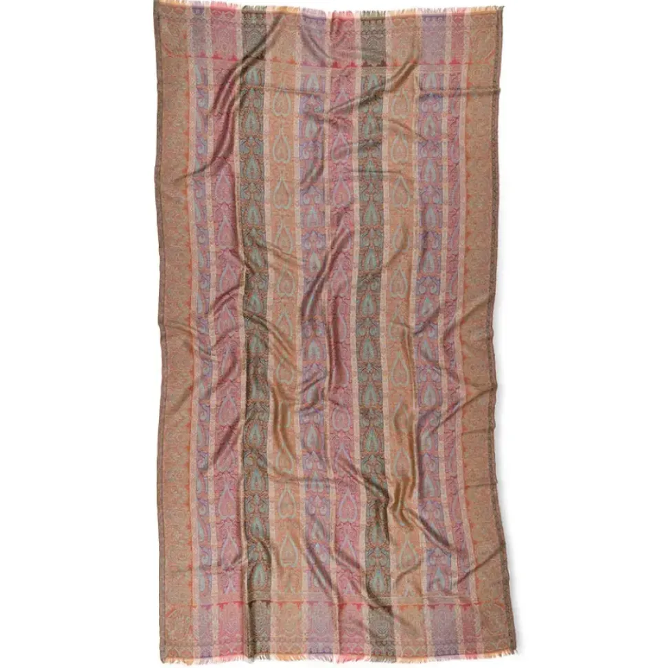 French Paisley Striped Oversize Wool-Blend Shawl