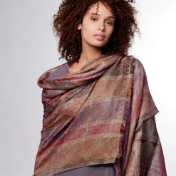 French Paisley Striped Oversize Wool-Blend Shawl