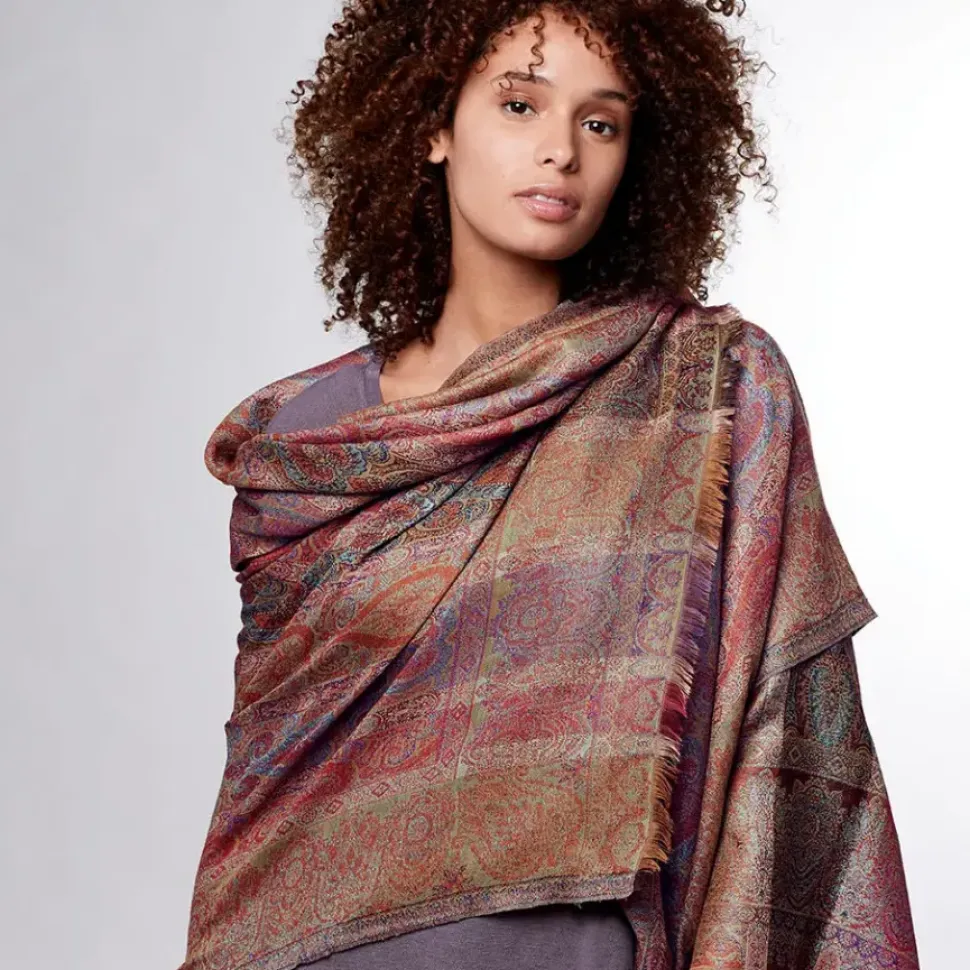 French Paisley Striped Oversize Wool-Blend Shawl