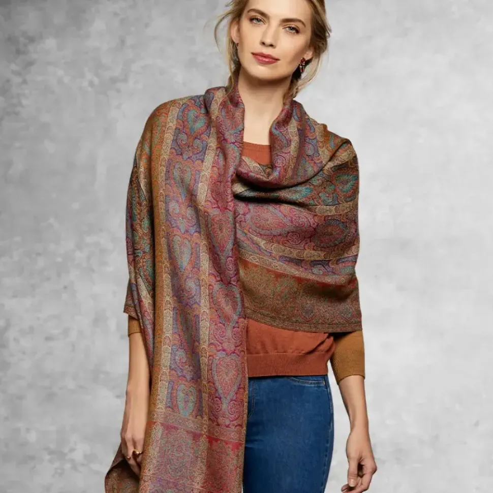 French Paisley Striped Oversize Wool-Blend Shawl