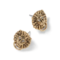 German Lion Door Knocker Stud Earrings