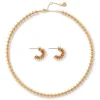 Golden Disc Necklace And Huggie Earrings Set