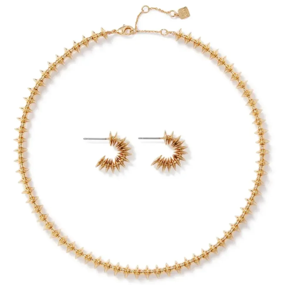 Golden Disc Necklace And Huggie Earrings Set