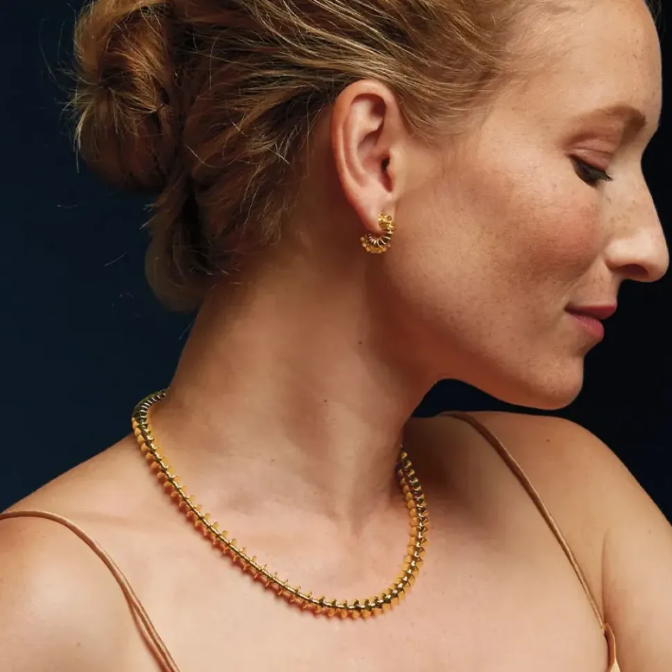 Golden Disc Necklace And Huggie Earrings Set