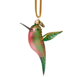 Green And Pink Hummingbird Glass Ornament