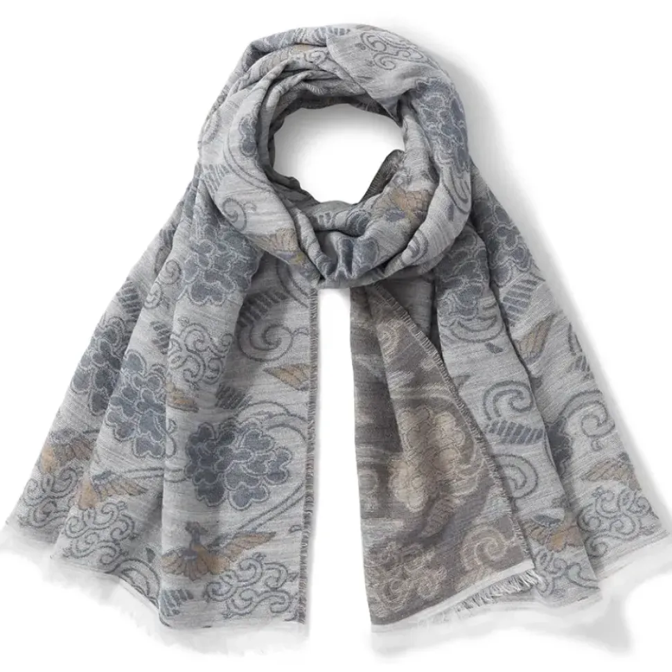 Japanese Birds And Flowers Oversize Jacquard Shawl