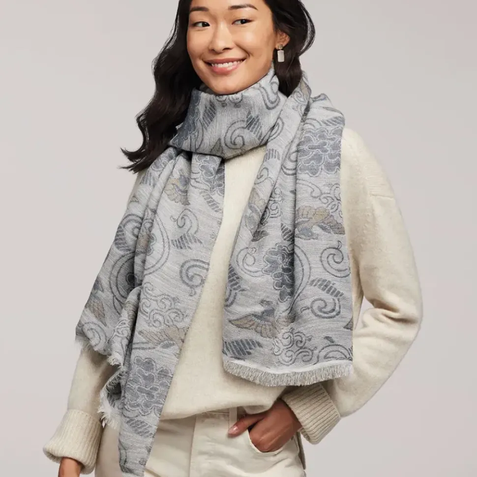 Japanese Birds And Flowers Oversize Jacquard Shawl