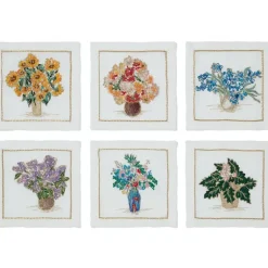 Kim Seybert Embroidered Bouquets Linen Cocktail Napkin Set