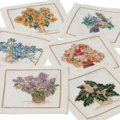 Kim Seybert Embroidered Bouquets Linen Cocktail Napkin Set