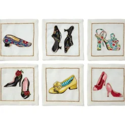 Kim Seybert Embroidered Shoes Linen Cocktail Napkin Set