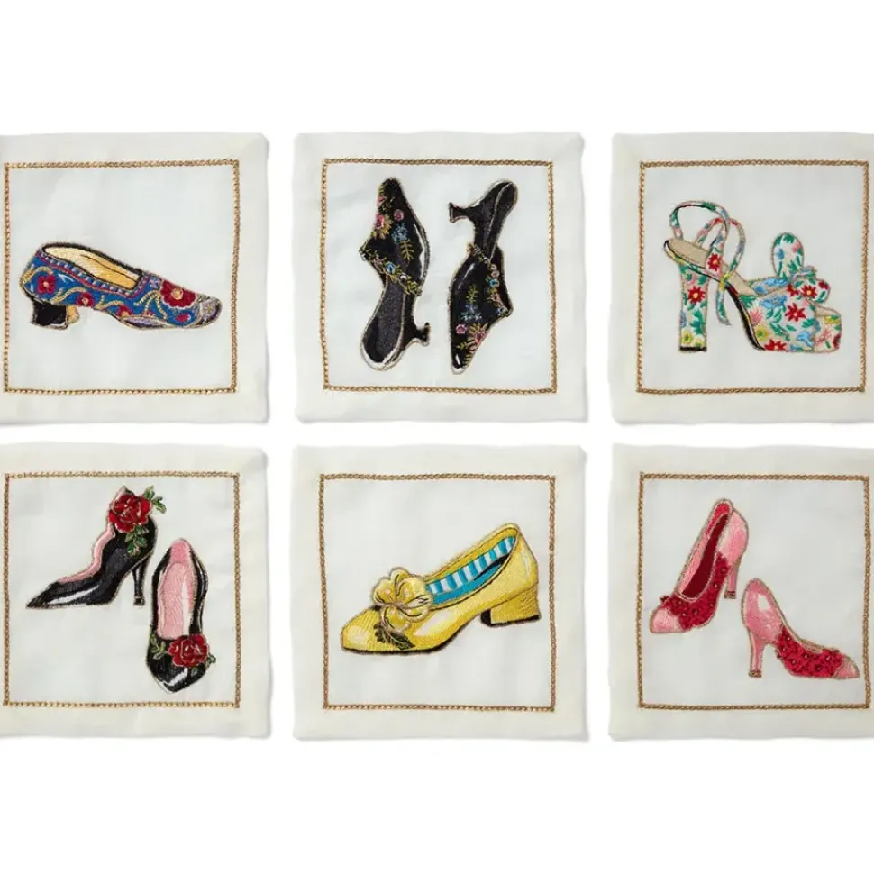 Kim Seybert Embroidered Shoes Linen Cocktail Napkin Set