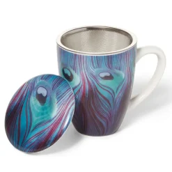 Louis C. Tiffany Peacock Feather Covered Mug With Tea Infuser