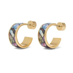 Magnolias And Irises Enamel Hoop Earrings