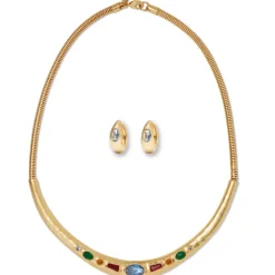 Medieval Stone Collar Necklace And Hoop Earrings Set