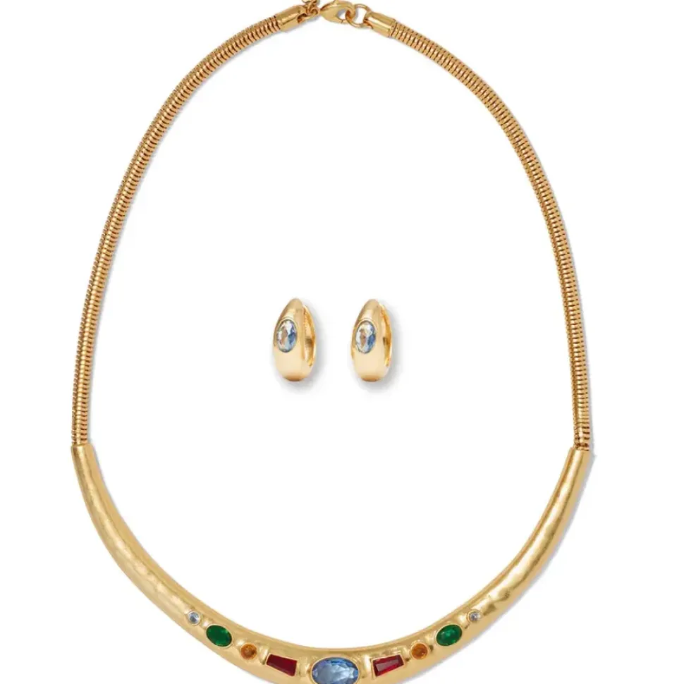 Medieval Stone Collar Necklace And Hoop Earrings Set